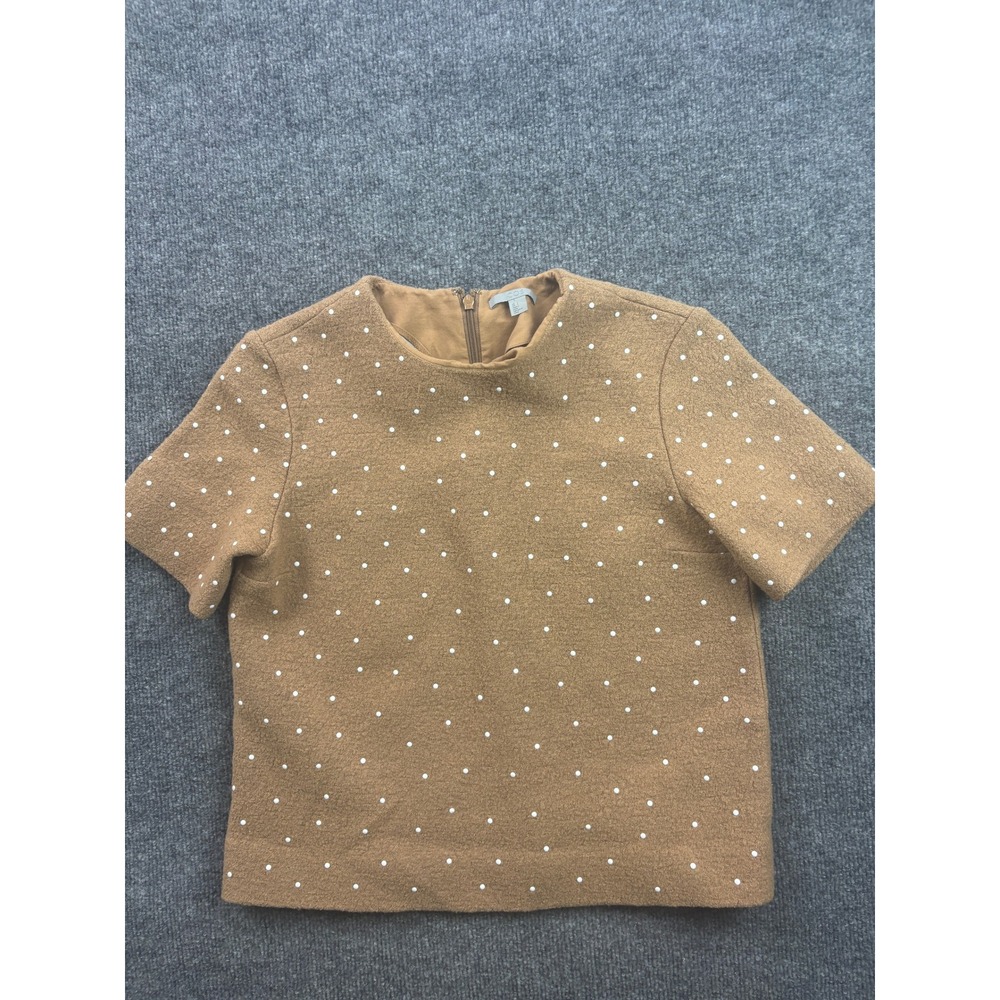 COS Polka Dot Blouse Womens 4 Brown Wool Blend Short Sleeve Zip Back Top